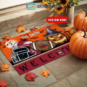 Arkansas Razorbacks NCAA Football Welcome Halloween Personalized Doormat