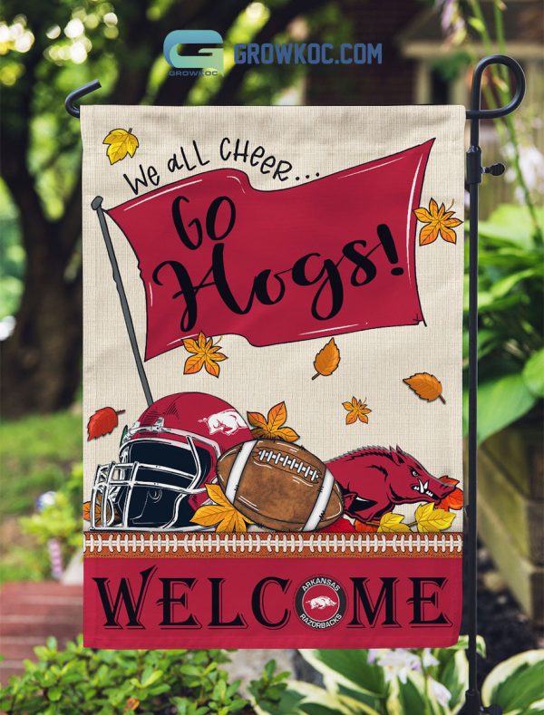Arkansas Razorbacks NCAA Welcome We All Cheer Go Hogs House Garden Flag