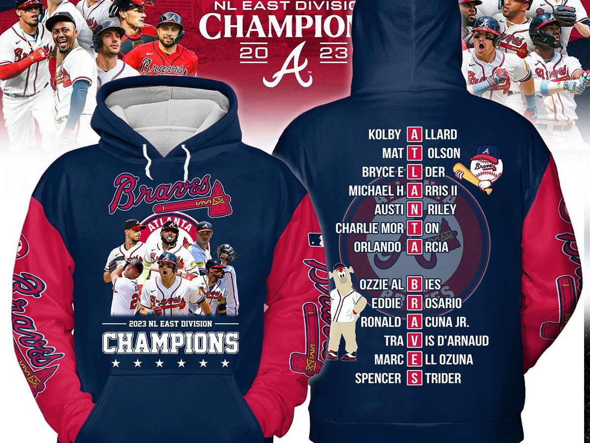 Atlanta Braves 2023 NL East Division Champions Navy Red Design Hoodie T  Shirt - Growkoc
