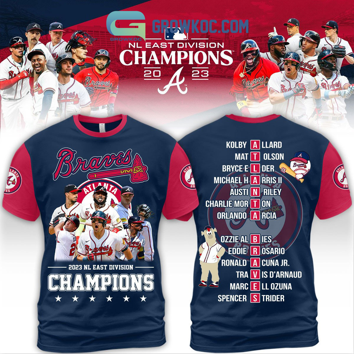 Atlanta Braves 2023 NL East Division Champions Navy Red Design Hoodie T  Shirt - Growkoc
