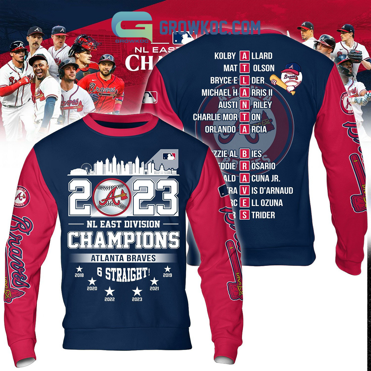 Atlanta Braves 6 Straight 2023 NL East Division Champions Navy Red Design  Hoodie T Shirt - Growkoc