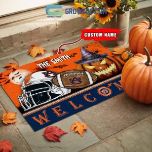 Auburn Tigers NCAA Football Welcome Halloween Personalized Doormat
