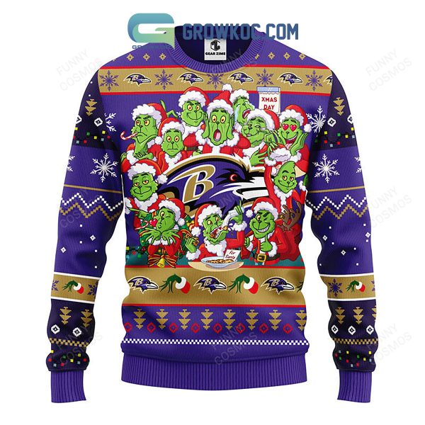 Baltimore Ravens 12 Grinch Xmas Day Christmas Ugly Sweater