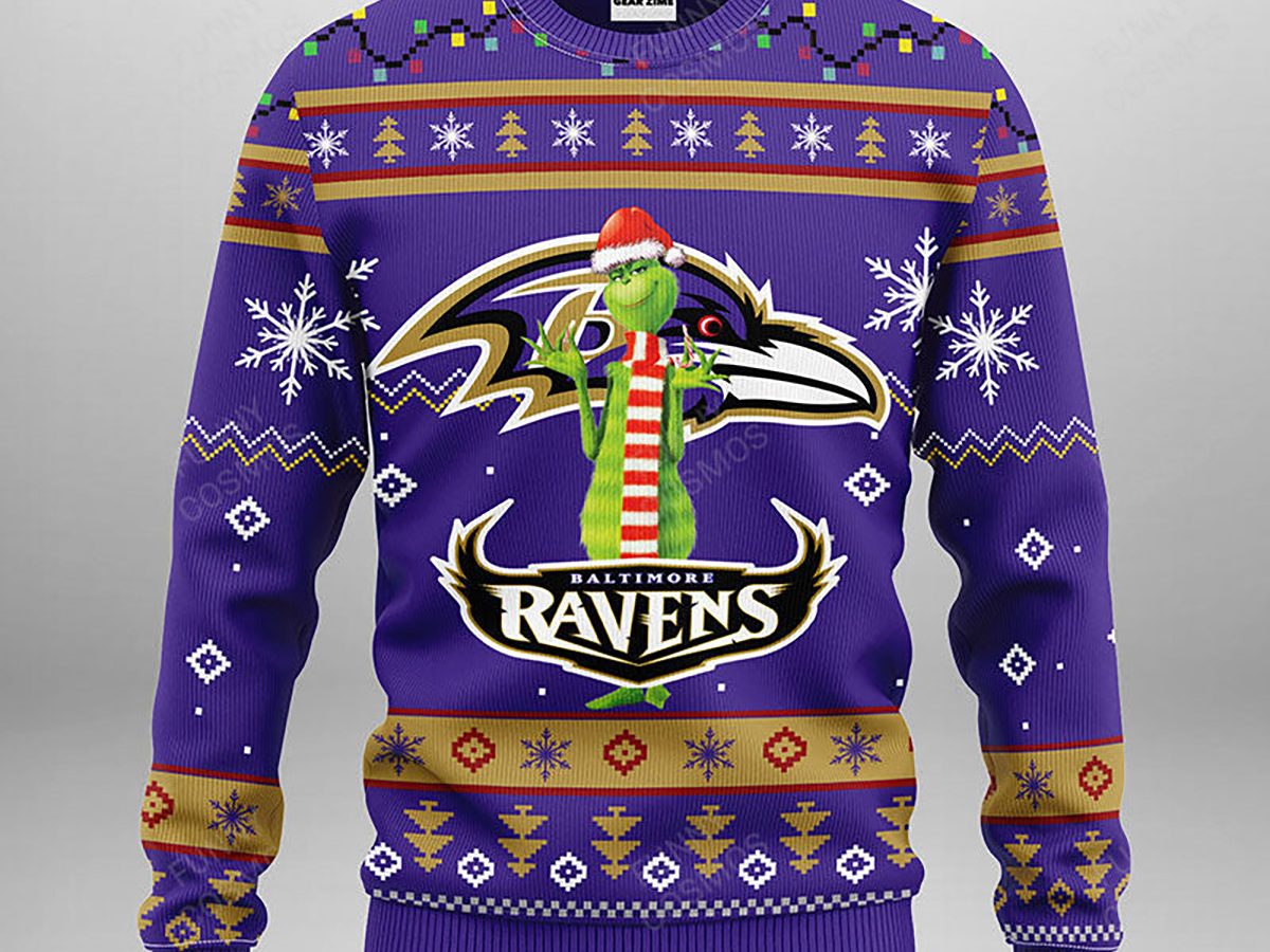 Baltimore Ravens Funny Grinch Christmas Ugly Sweater - Growkoc