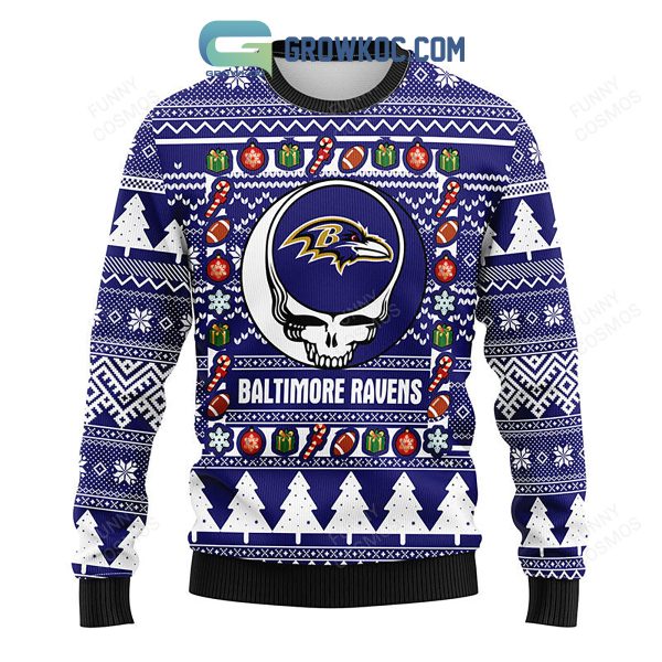 Baltimore Ravens Grateful Dead Ugly Christmas Fleece Sweater