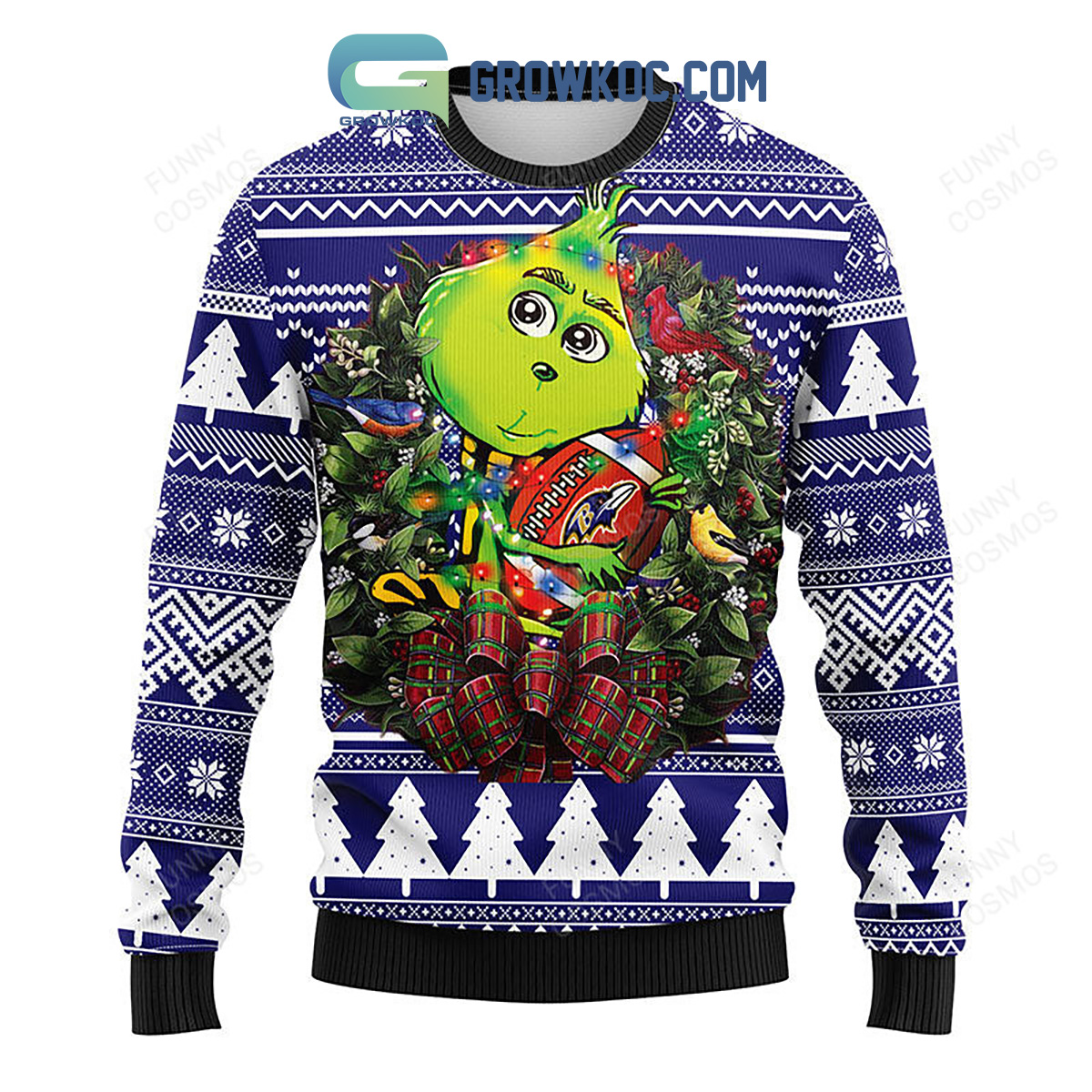 Baltimore Ravens Grinch & Scooby Doo Christmas Ugly Sweater - Growkoc