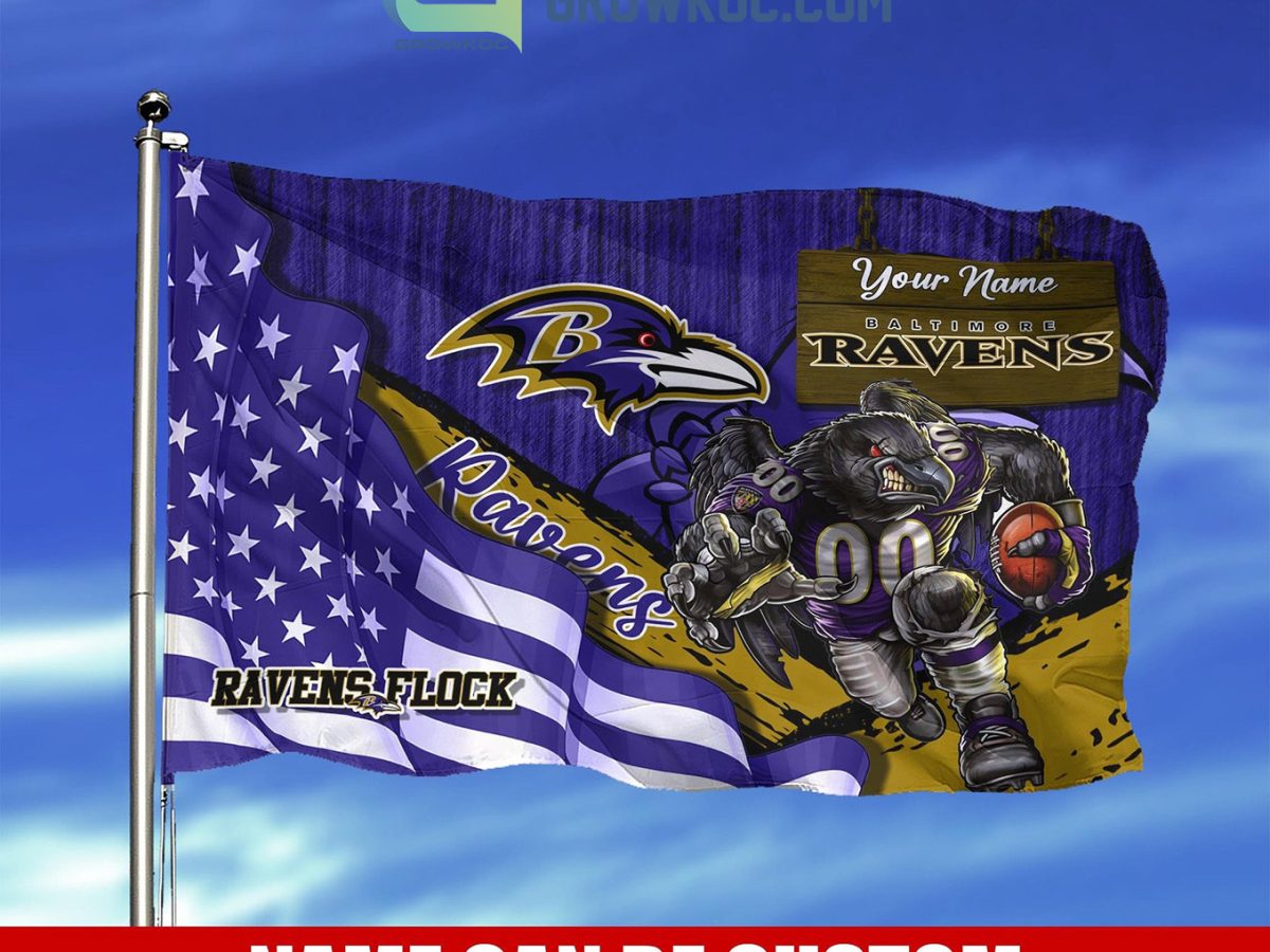 Baltimore Ravens flag, NFL, violet white metal background