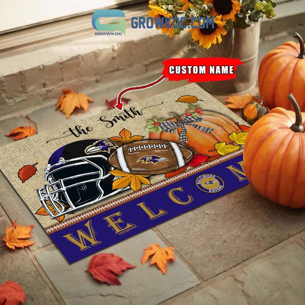 Baltimore Ravens NFL Welcome Fall Pumpkin Personalized Doormat