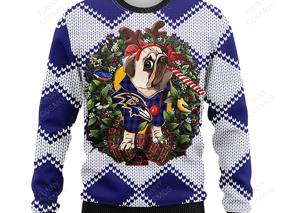 NFL Baltimore Ravens Snoopy Dog Christmas Ugly 3D Sweater For Men