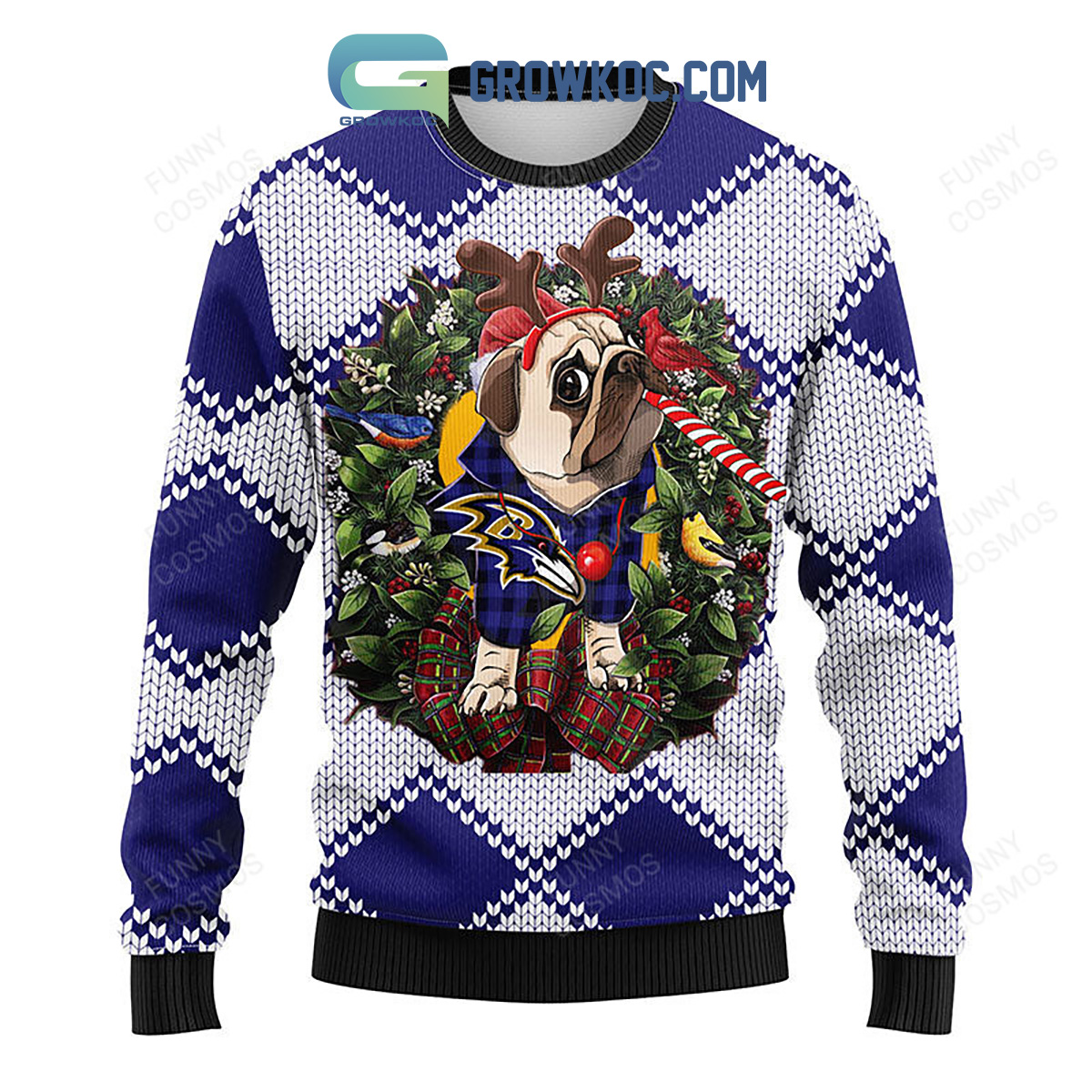 Baltimore Ravens Grinch Christmas Ugly Sweater - Growkoc