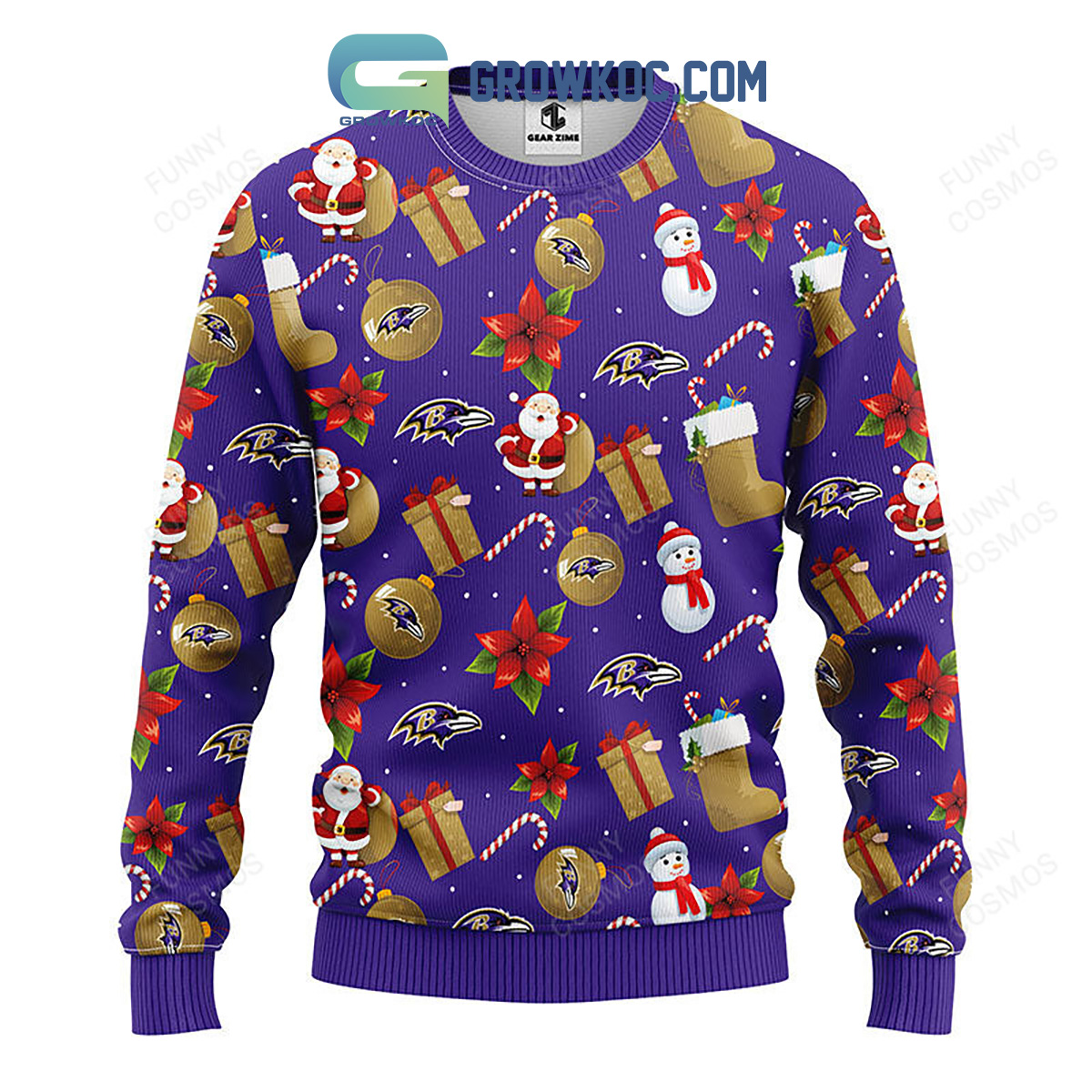 Baltimore Ravens Logo Knitted Funny DJ Santa Ugly Christmas Sweater -  Banantees