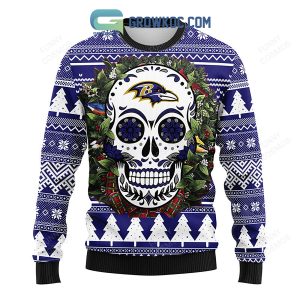 Baltimore Ravens Skull Flower Ugly Christmas Ugly Sweater