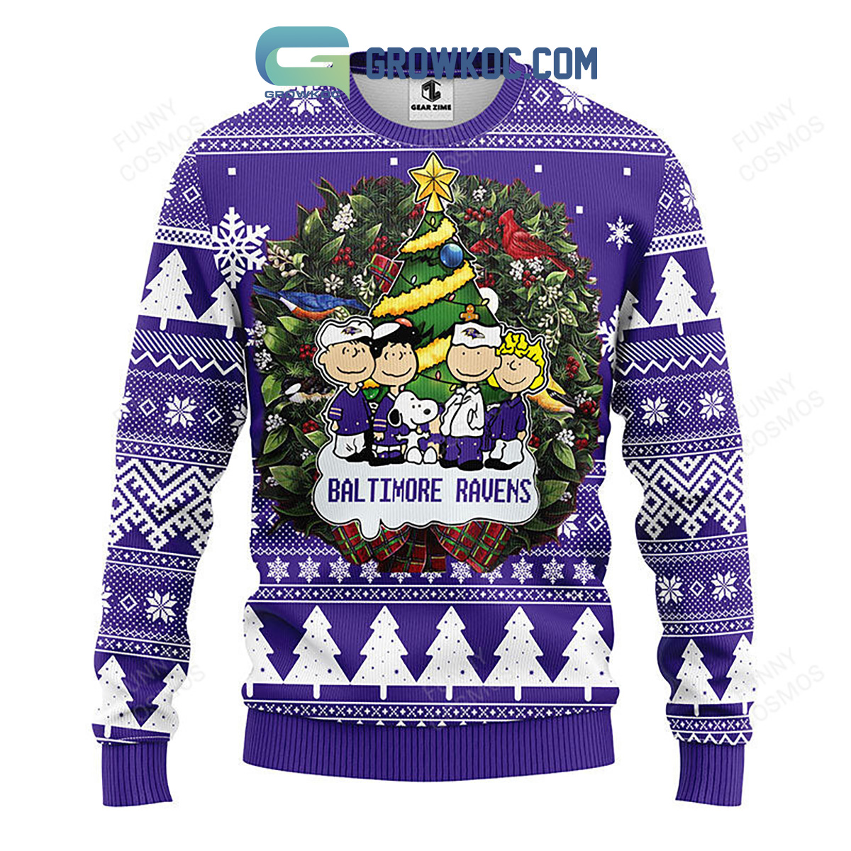 Baltimore Ravens Snoopy Dog Christmas Ugly Sweater - Growkoc