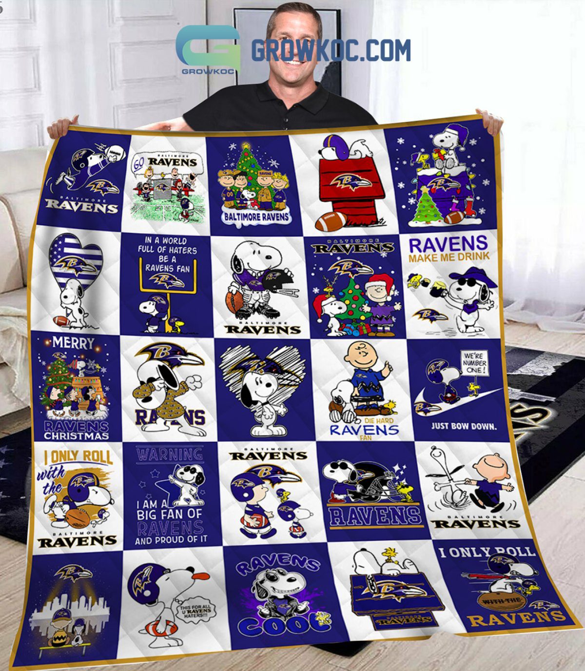 Baltimore Ravens Snoopy Funny Art For Chirstmas Fleece Blanket Quilt -  Growkoc