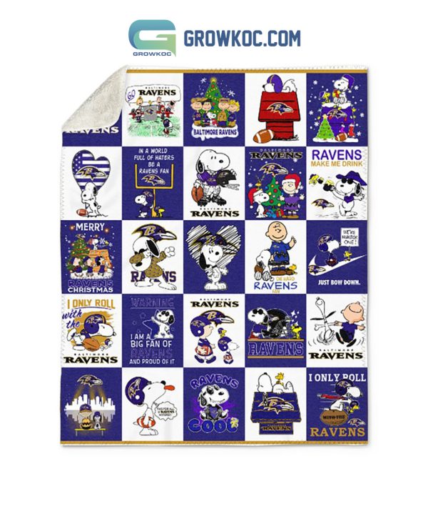Baltimore Ravens Snoopy Funny Art For Chirstmas Fleece Blanket Quilt