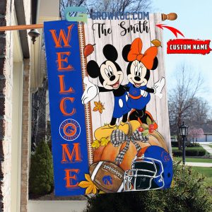 Boise State Broncos NCAA Disney Mickey Minnie Welcome Fall Pumpkin Personalized House Garden Flag
