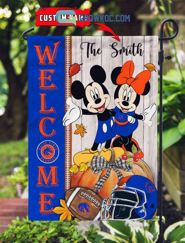 Boise State Broncos NCAA Disney Mickey Minnie Welcome Fall Pumpkin Personalized House Garden Flag