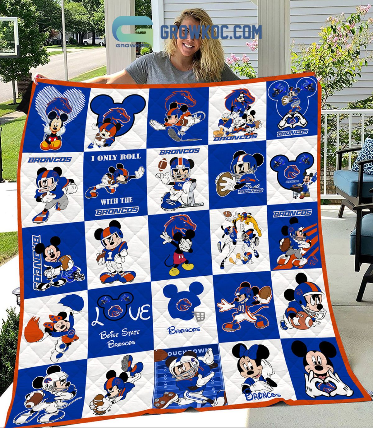 Boise State Broncos NCAA Mickey Disney Fleece Blanket Quilt - Growkoc