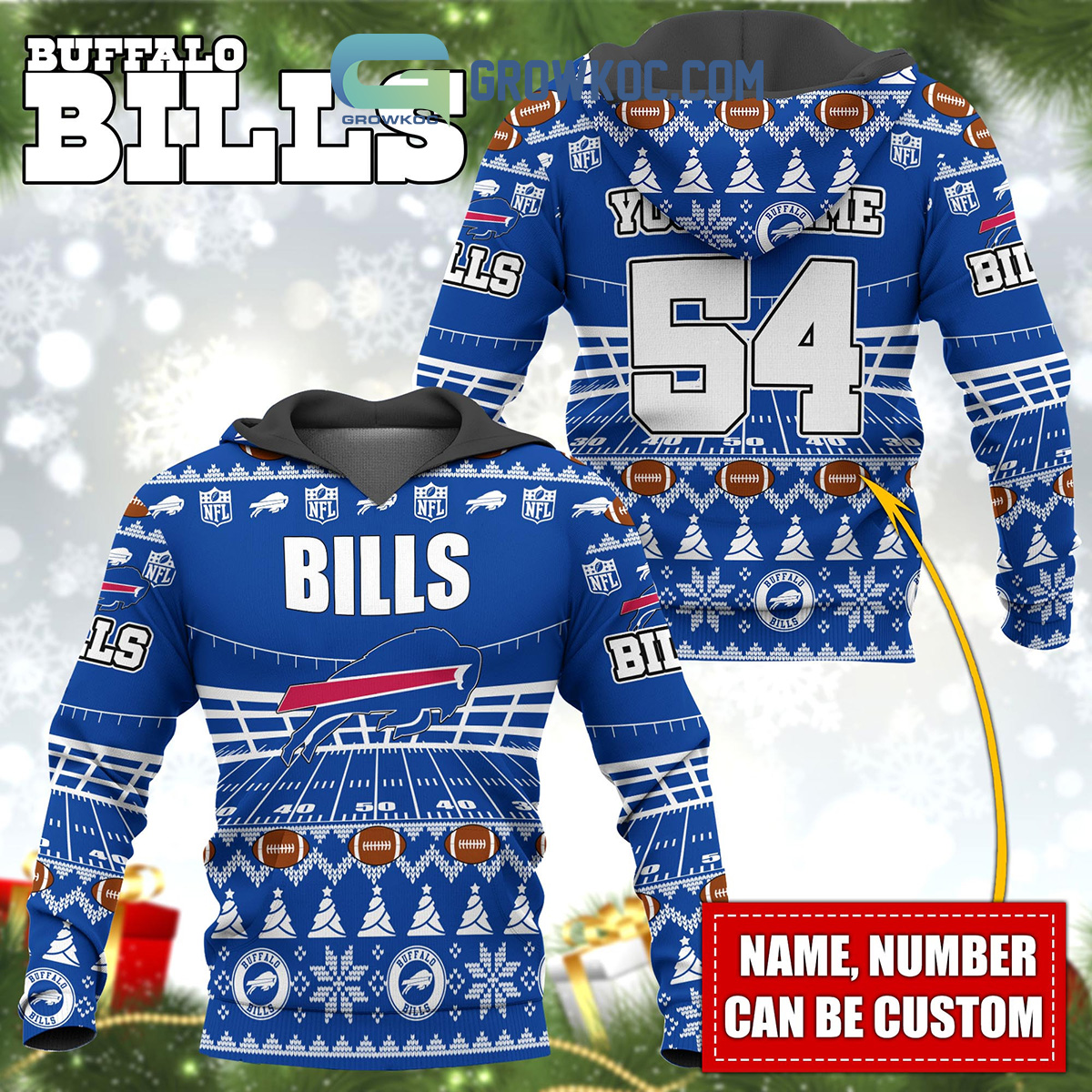 Personalized NFL Skull Buffalo Bills Sherpa Hoodie Blanket