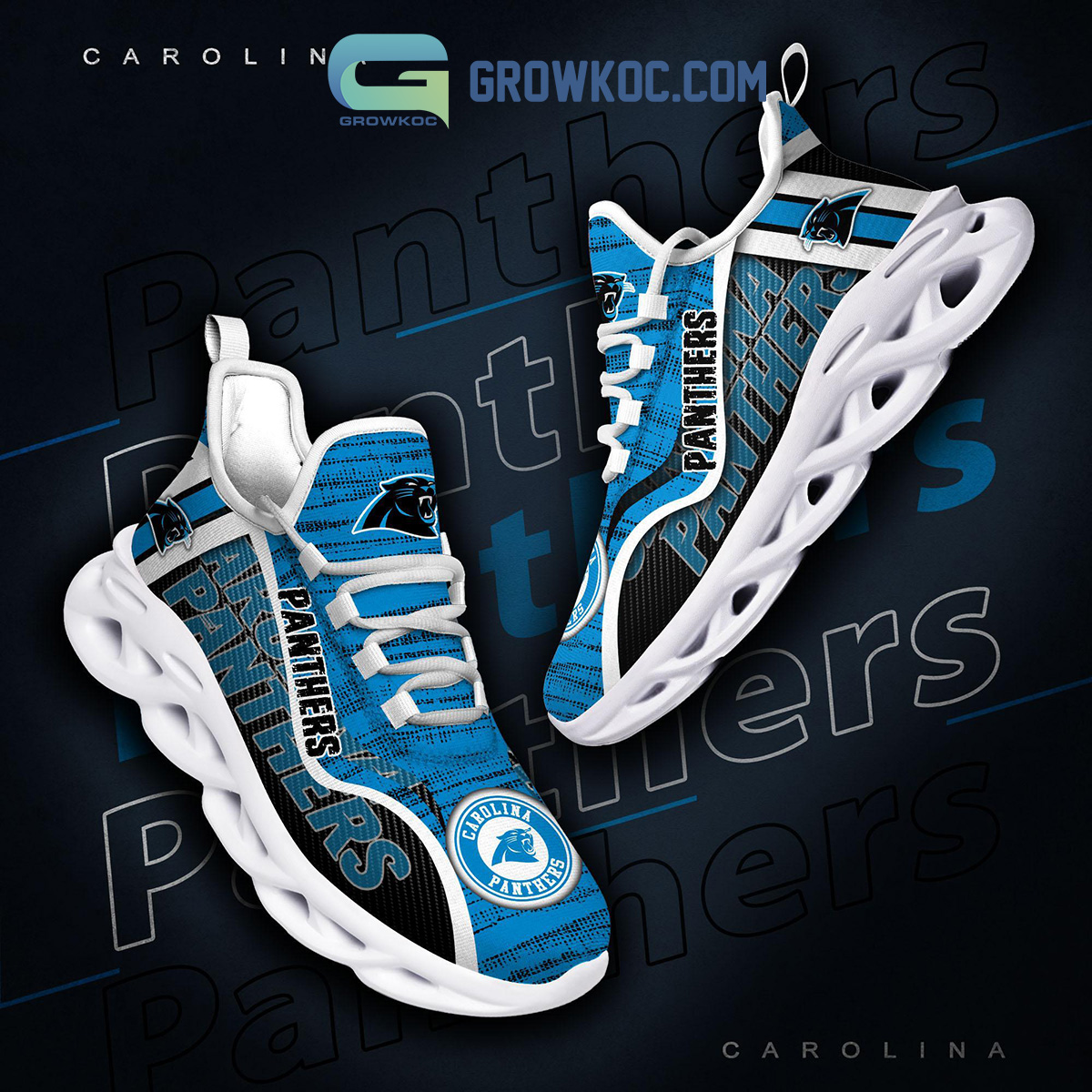 Carolina Panthers Personalized Name NFL Max Soul Shoes Men And