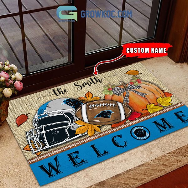 Carolina Panthers NFL Welcome Fall Pumpkin Personalized Doormat