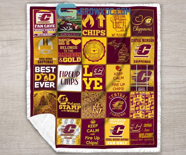Central Michigan Chippewas NCAA Collection Design Fleece Blanket Quilt