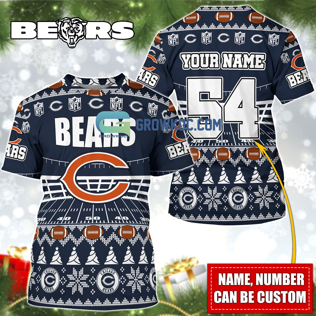 Chicago Bears NFL Christmas Personalized Hoodie Zipper Fleece Jacket -  Growkoc