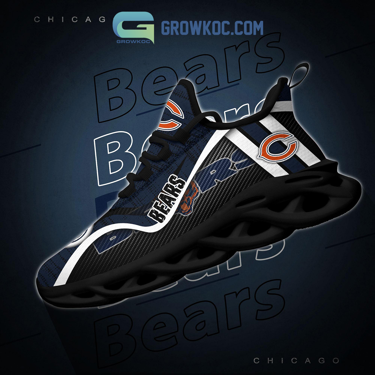 Chicago Bears Custom Name 2023 NFL Max Soul Shoes For Men And Women