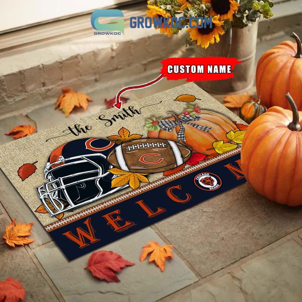 Chicago Bears NFL Welcome Fall Pumpkin Personalized Doormat