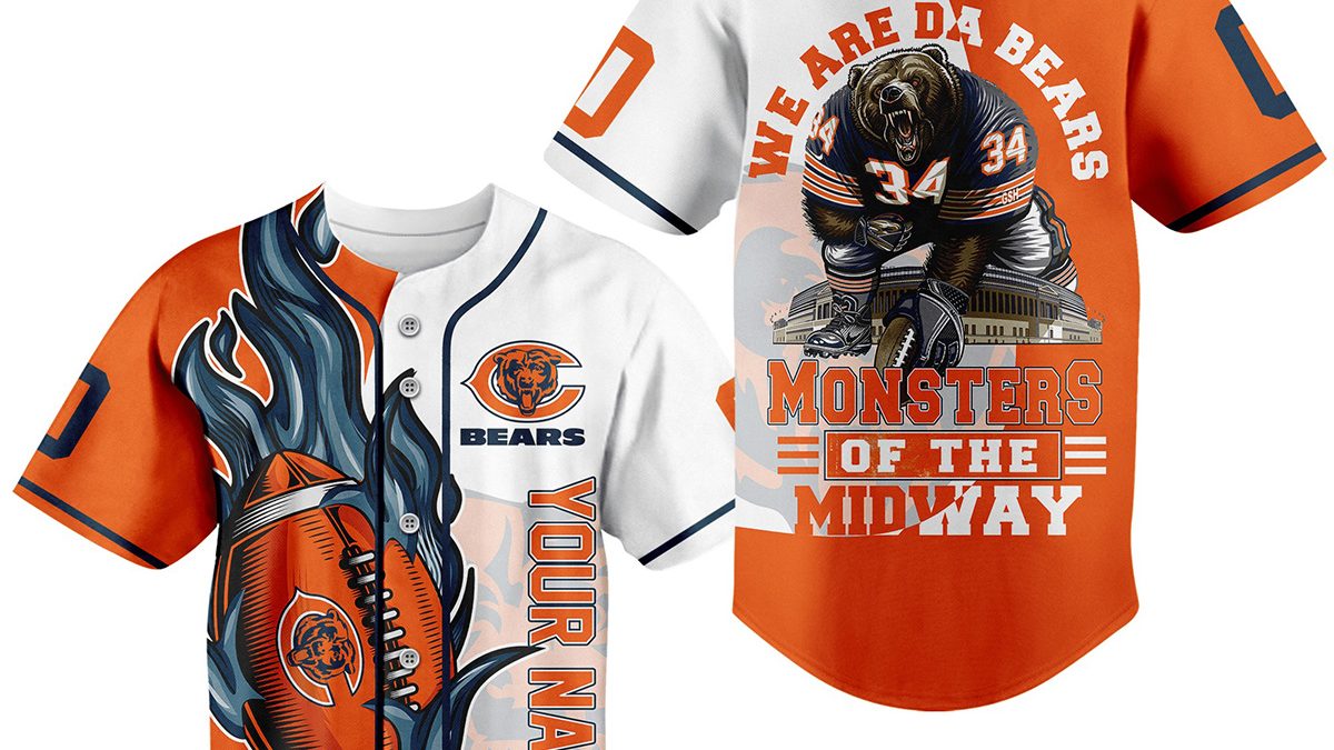 Custom Name Chicago Bears Logo Skellington Baseball Jerseys