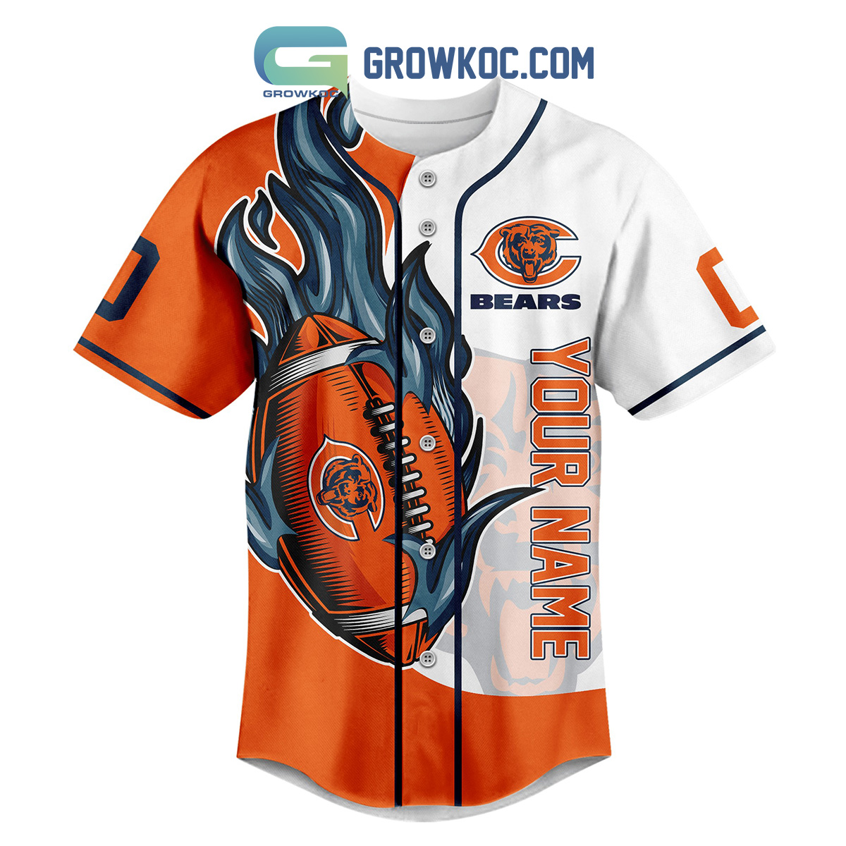 Chicago Bears Personalized Name And Number NFL 3D Baseball Jersey