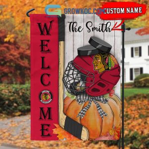 Chicago Blackhawks NHL Welcome Fall Pumpkin Personalized House Garden Flag