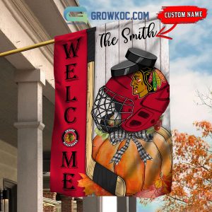 Chicago Blackhawks NHL Welcome Fall Pumpkin Personalized House Garden Flag