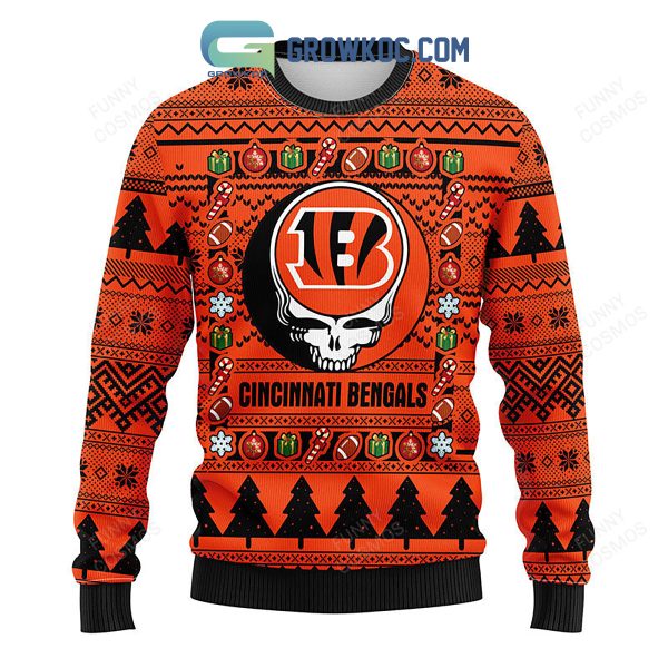 Cincinnati Bengals Grateful Dead Ugly Christmas Fleece Sweater