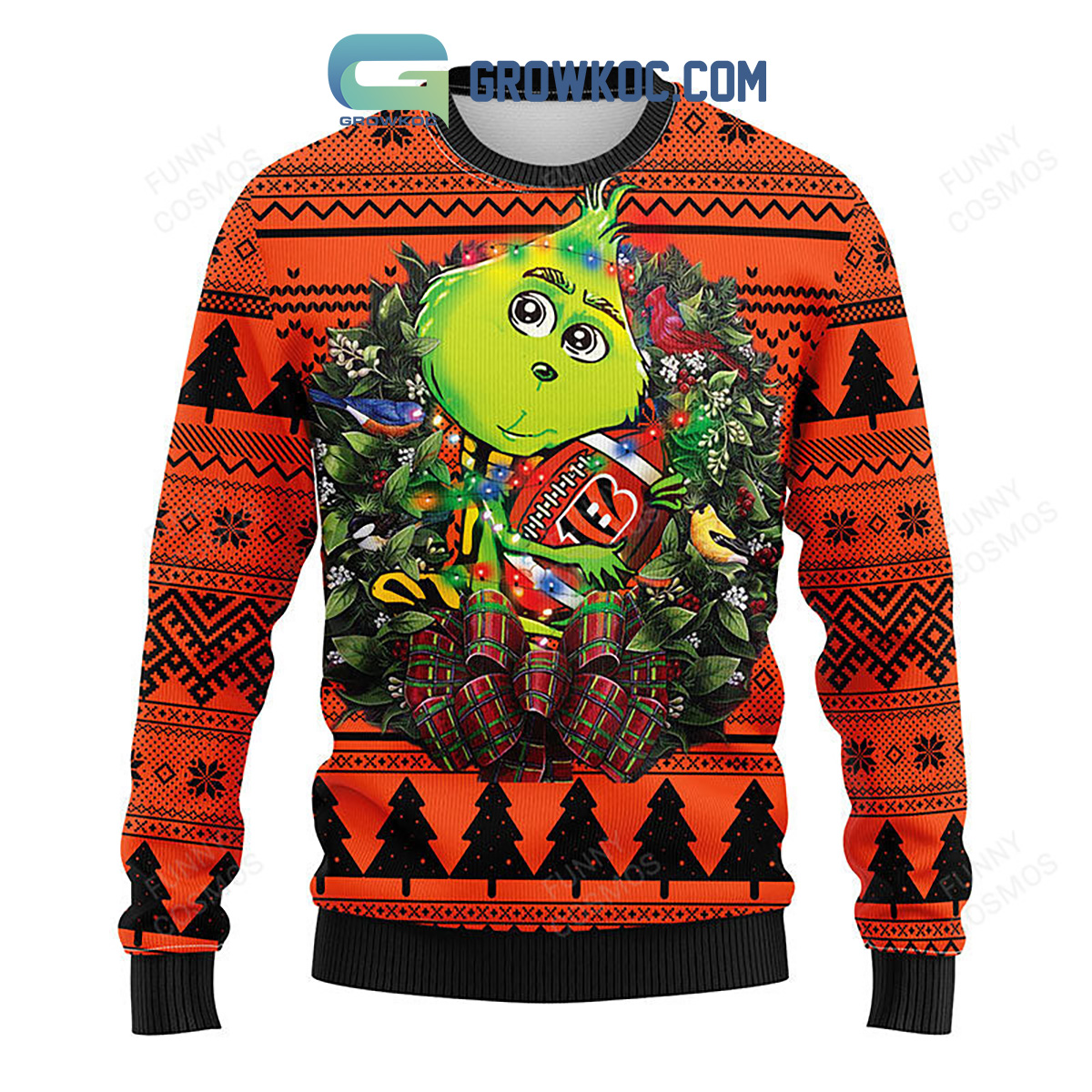 Cincinnati Bengals Funny Grinch And His Dog Max Bengals Party Ugly  Christmas Sweater - Freedomdesign