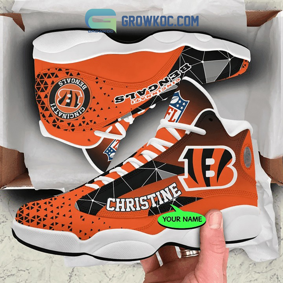 Cincinnati Bengals NFL Personalized Air Jordan 13 Sport Shoes - Growkoc