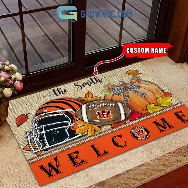 Cincinnati Bengals NFL Welcome Fall Pumpkin Personalized Doormat