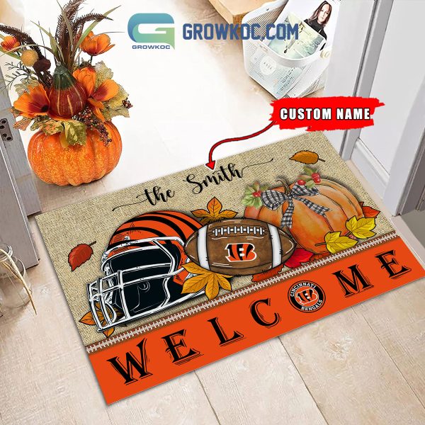 Cincinnati Bengals NFL Welcome Fall Pumpkin Personalized Doormat