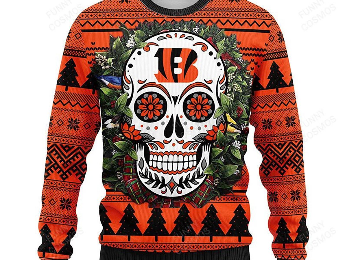 NFL Cincinnati Bengals Skull Ugly Sweater - T-shirts Low Price