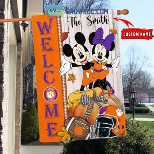 Clemson Tigers NCAA Disney Mickey Minnie Welcome Fall Pumpkin Personalized House Garden Flag