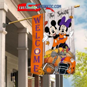 Clemson Tigers NCAA Disney Mickey Minnie Welcome Fall Pumpkin Personalized House Garden Flag