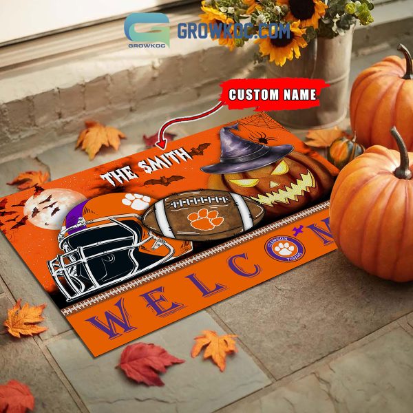 Clemson Tigers NCAA Football Welcome Halloween Personalized Doormat