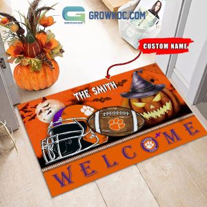 Clemson Tigers NCAA Football Welcome Halloween Personalized Doormat