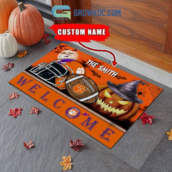 Clemson Tigers NCAA Football Welcome Halloween Personalized Doormat