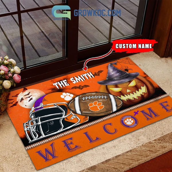 Clemson Tigers NCAA Football Welcome Halloween Personalized Doormat