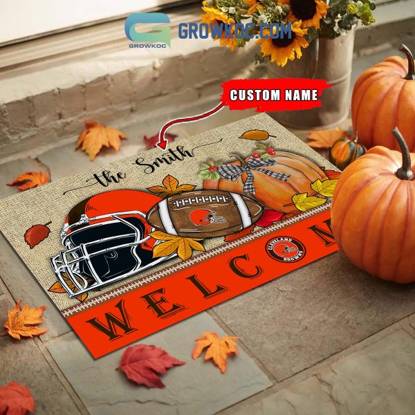 Cleveland Browns NFL Welcome Fall Pumpkin Personalized Doormat