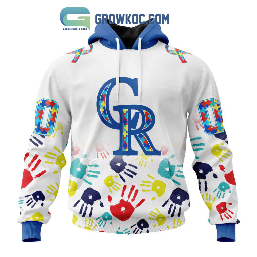 Colorado Rockies MLB Autism Awareness Hand Design Personalized Hoodie T  Shirt - Growkoc