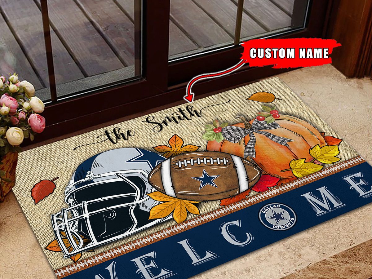 Dallas Cowboys NFL Welcome Fall Pumpkin Personalized Doormat - Growkoc