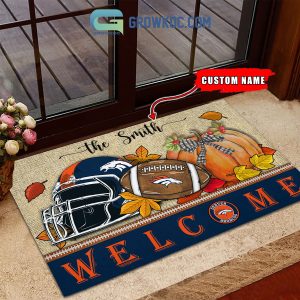 Denver Broncos NFL Welcome Fall Pumpkin Personalized Doormat