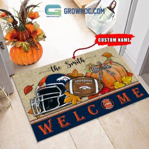 Denver Broncos NFL Welcome Fall Pumpkin Personalized Doormat
